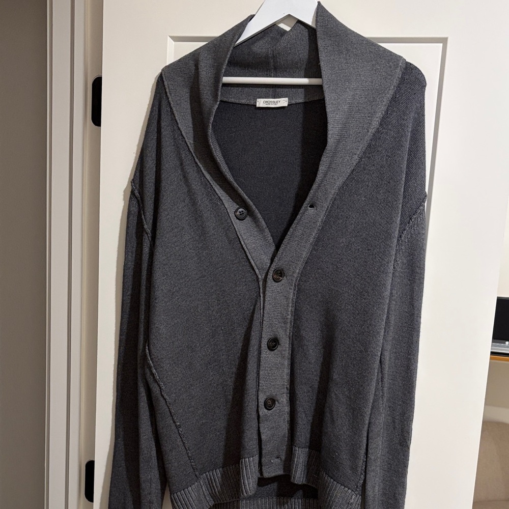 Crosley 100% Italian Wool Dark Gray Men's Cardigan - Made in Italy